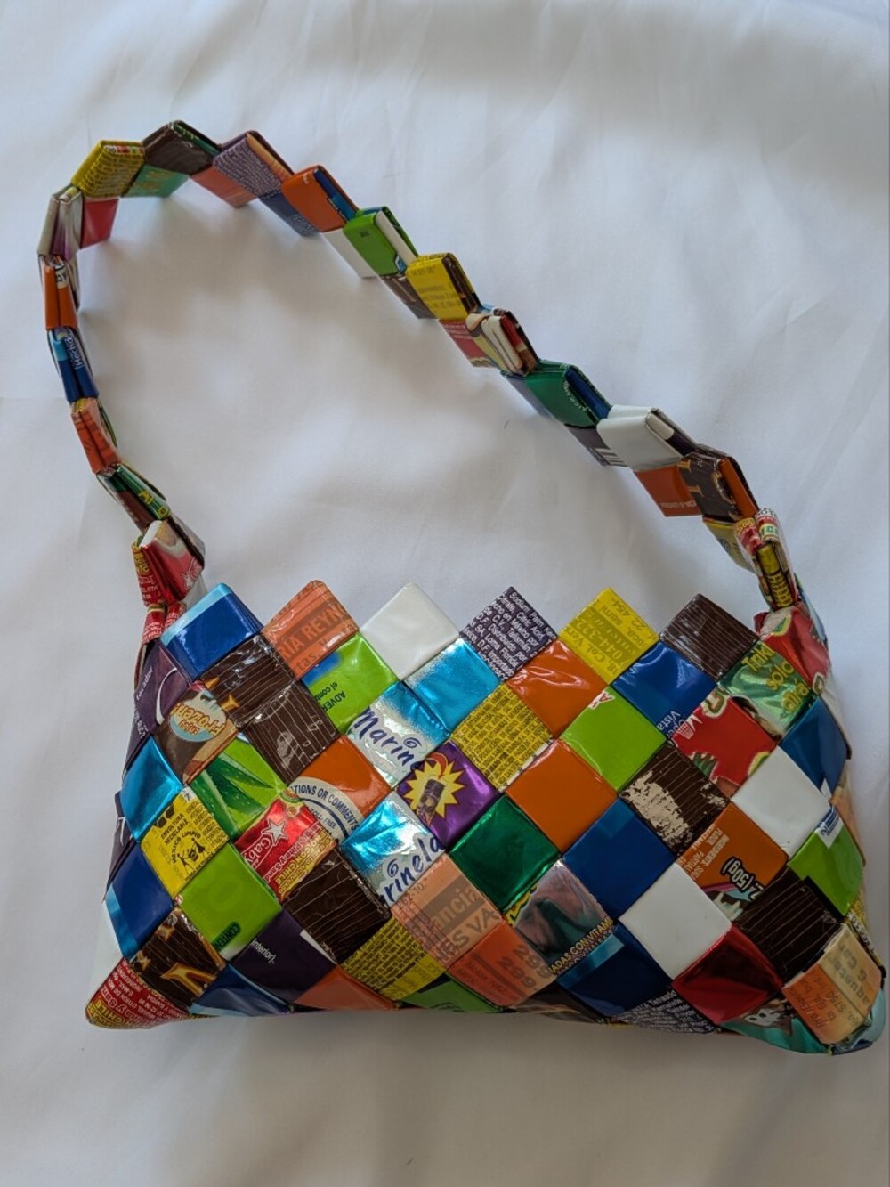 VTG Y2K Handmade Candy Wrapper Woven Shoulder Bag Recycled Eco Foil Clutch Purse